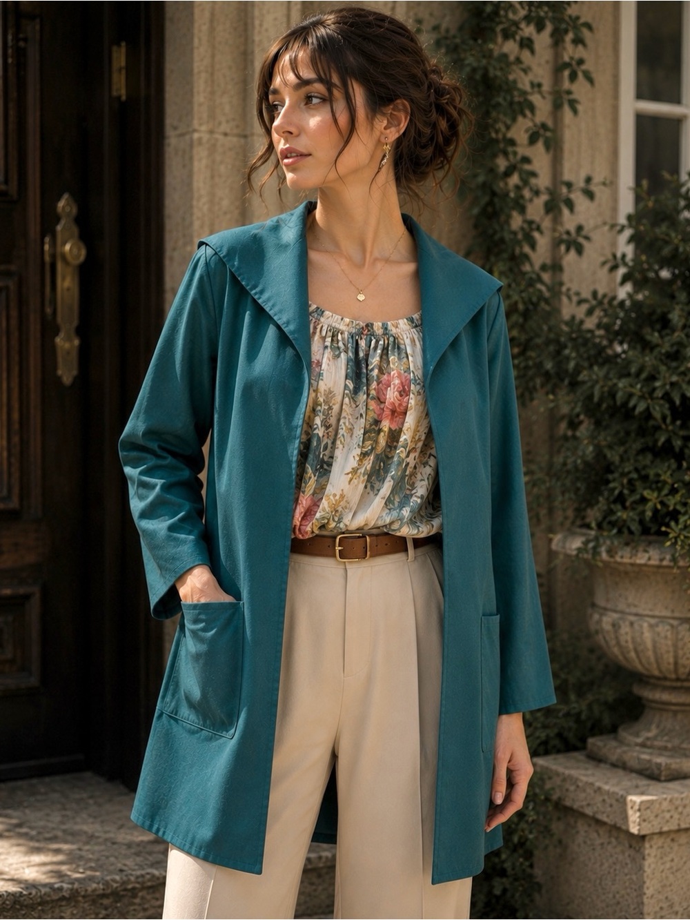 Eileen Fisher Open Front Cotton Jacket Teal Blue Size PP (2P-4P) Business Career